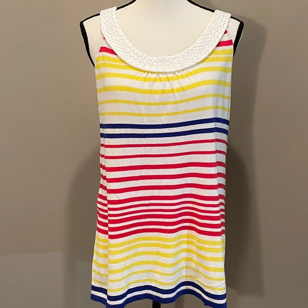 Joseph A. Womens Sleeveless Striped Scoop Neck Tunic Top sz L - Picture 1 of 4
